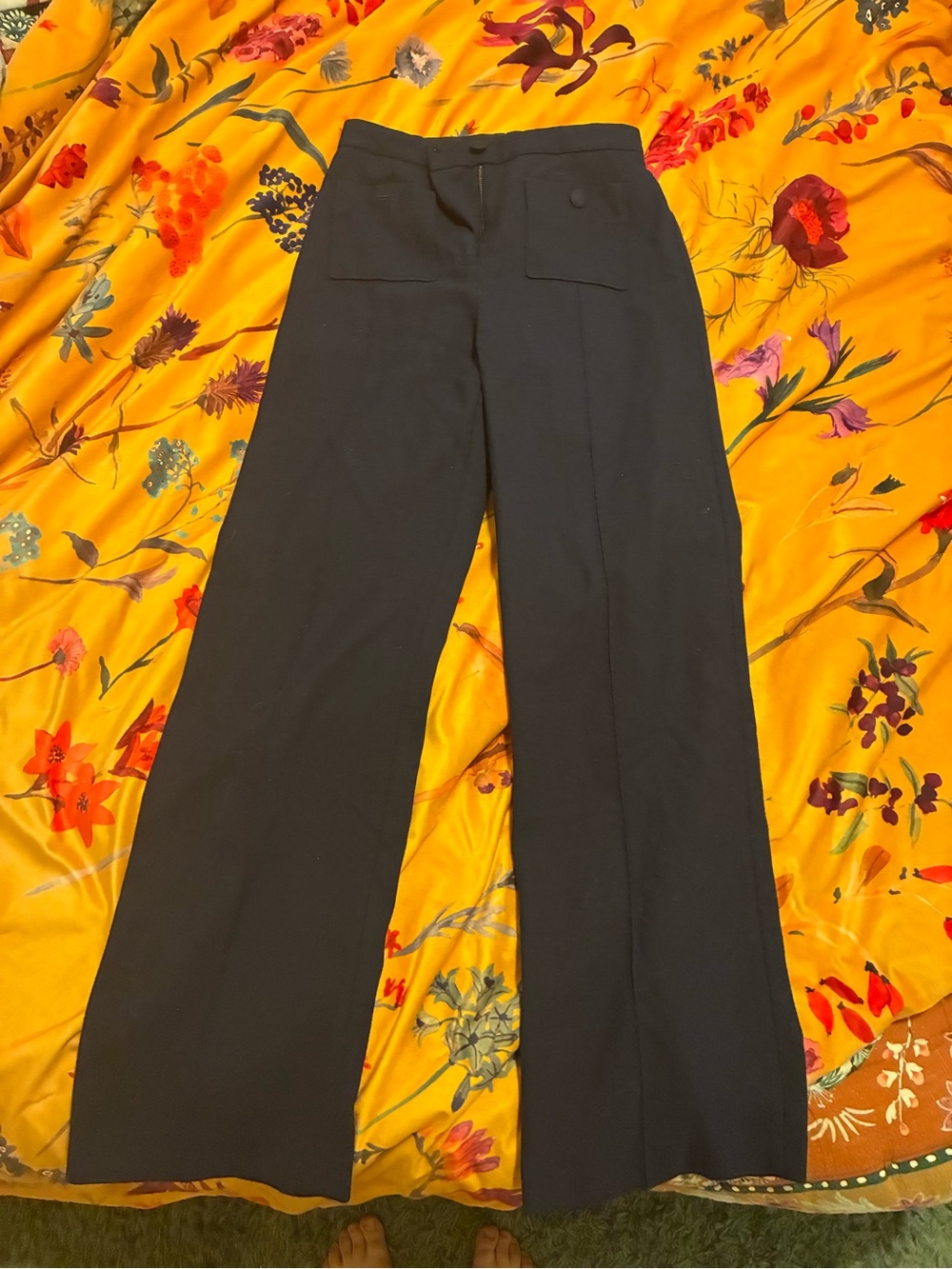 Sezane Sailor Pants Wide-Leg High-Rise Women's Pants in Navy